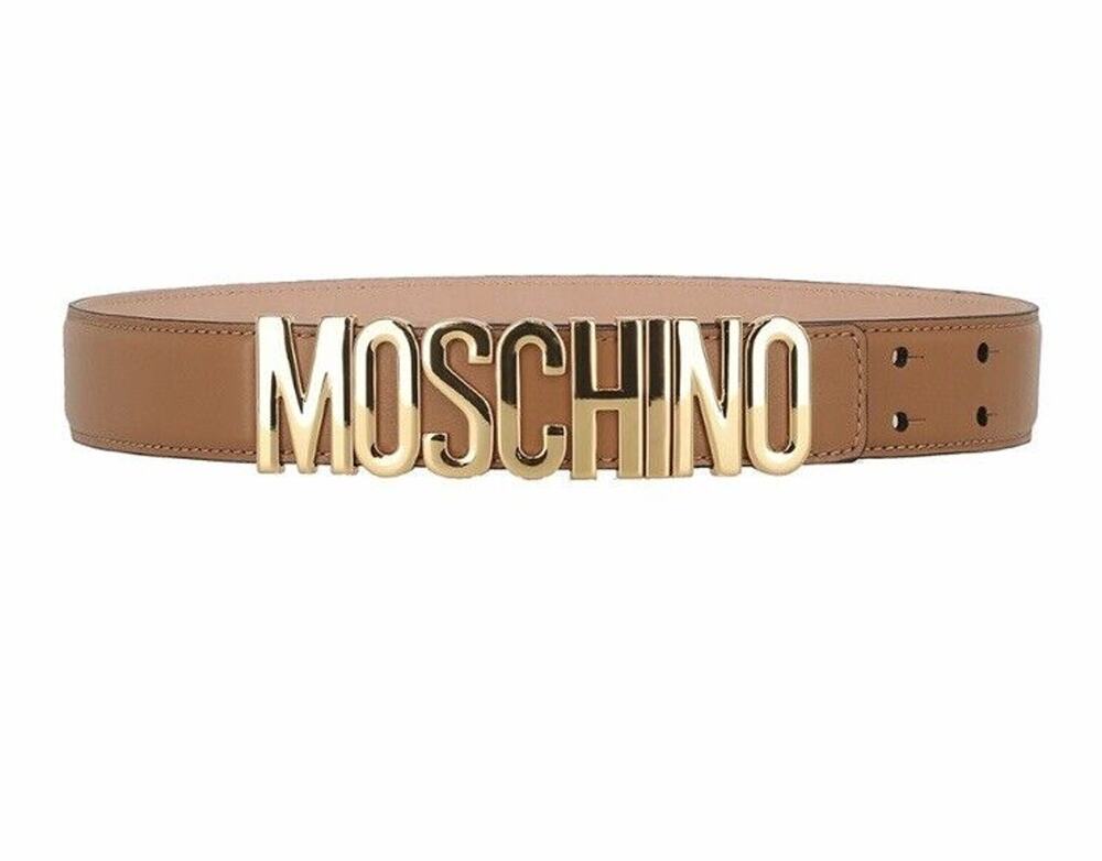 Moschino Women’s Logo Belt Brown & Goldtone Size US 10 / EU 44 New